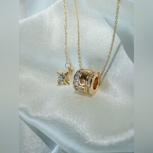 Gold Plated Rolling Barrel Pendant Necklace